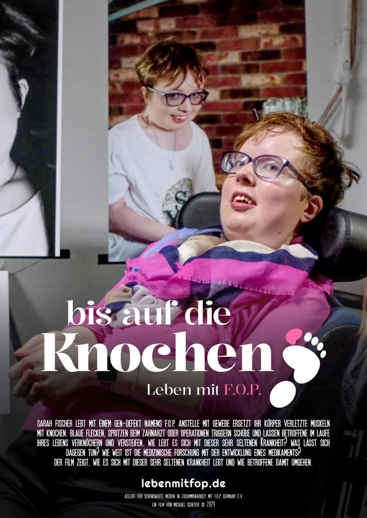 filmplakat Leben mit FOP: Sarah Fischer im Rollstuhl